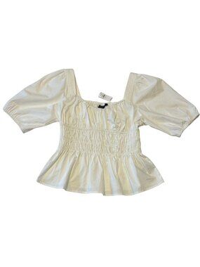 NWT Gap Smocked Waist Sweetheart Neck Blouse White Sz M